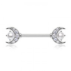 Double Moon Pearl Nipple Barbell Ring