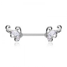 Butterfly Wings CZ Nipple Barbell Ring