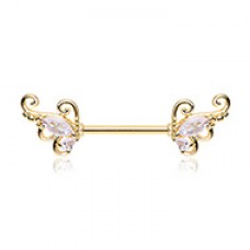 Golden Butterfly Wings CZ Nipple Barbell Ring