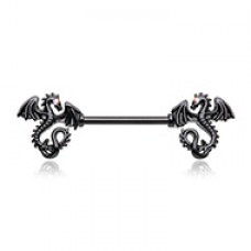 Black Balerion Jeweled Eye Dragon Nipple Barbell Ring