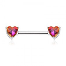 Cubic CZ Iridescent Double Heart Gem Nipple Barbell Ring