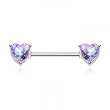 Cubic CZ Iridescent Double Heart Gem Nipple Barbell Ring