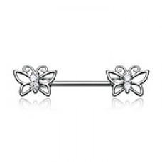 Butterfly Silhouette Gem Nipple Barbell Ring