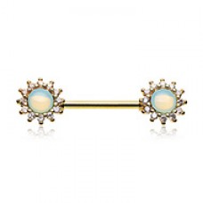 Golden Vintage Pacific Opal Burst Nipple Barbell Ring