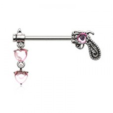 Stop In The Name of Love Gun Pistol Heart Dangle Nipple Barbell Ring