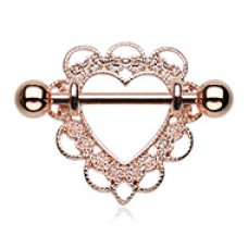 Rose Gold Heart Filigree Nipple Shield Ring