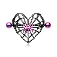 Black Spiderweb Heart Nipple Shield Ring