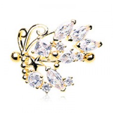 Golden Super Bling Butterfly Gem Drop Dangle Nipple Shield Ring