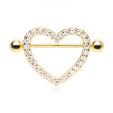 Golden Dazzling Multi Gem Heart Nipple Shield Ring