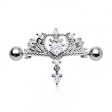 Royalty Princess Gem Drop Dangle Nipple Barbell Shield Ring