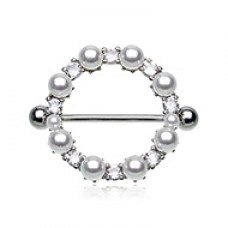 Round CZ Pearl Bling Nipple Shield Ring