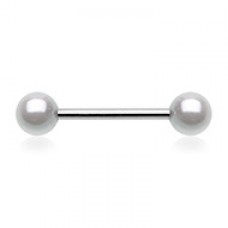 Double Luster Pearl Ball Steel Nipple Barbell Ring