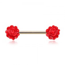 Golden Acrylic Rose Nipple Barbell Ring