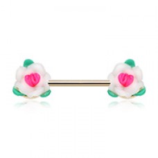 Pastel Roses Flower Nipple Barbell Ring