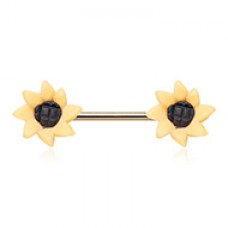 Springtime Sunflower Flower Nipple Barbell Ring