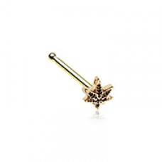 Golden Yes we Cannabis Pot Leaf Nose Stud Ring