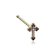 Golden Black Gothic Cross Nose Stud Ring