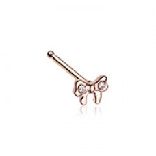 Rose Gold Dainty Bow-Tie Sparkle Gem Nose Stud Ring