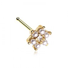 Golden Alluring Vintage Pearl Flower Nose Stud Ring