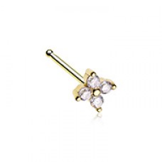 Golden 4 Petal Cubic Flower Prong Set Gem Nose Stud Ring