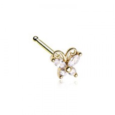 Golden Cubic Butterfly Prong Set Gem Nose Stud Ring