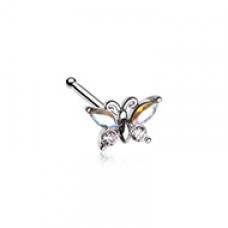 Iridescent Bling Butterfly Nose Stud Ring