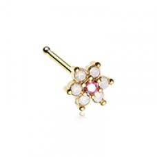 Golden Vintage Rose Pink Flower Nose Stud Ring
