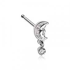 Crescent Moon Face Dangle Nose Stud Ring