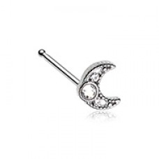 Gemmed Crescent Moon Nose Stud Ring