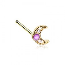 Golden Opal Crescent Moon Nose Stud Ring