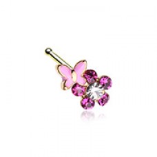 Golden Butterfly on Flower Nose Stud Ring