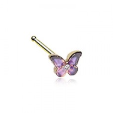 Golden Lavender Butterfly Nose Stud Ring