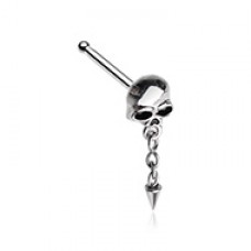 Skull & Chain Spike Dangle Gem Nose Stud Ring