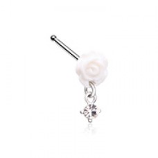 White Rose Dangle Gem Nose Stud Ring