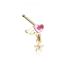 Golden Winged Heart Star Nose Stud Ring