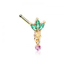 Tropical Pineapple Dangle Gem Nose Stud Ring