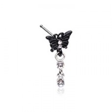 Dark Butterfly CZ Dangle Gem Nose Stud Ring
