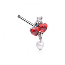 Heart Cherry Pearl Dangle Nose Stud Ring