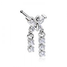 Butterfly CZ Double Dangle Gem Nose Stud Ring
