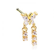 Golden Butterfly CZ Double Dangle Gem Nose Stud Ring