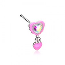 Pretty Power Double Heart Dangle Nose Stud Ring