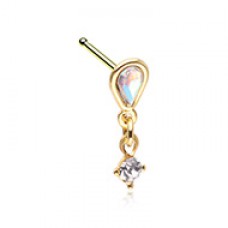 Golden Iridescent Pear Shape Dangle Nose Stud Ring