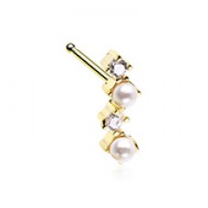 Golden Classic Zig Zag CZ Pearl Nose Stud Ring