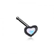 Black Illuminating Heart Moonstone Nose Stud Ring
