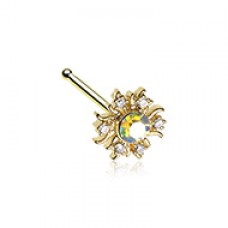 Golden CZ Iridescent Celestial Bursting Sun Nose Stud Ring