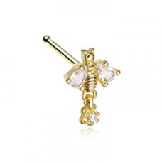 Golden Bumble Queen Bee Flower Dangle Gem Nose Stud Ring