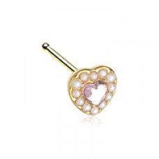 Golden Sweet Pearl Heart Gem Nose Stud Ring
