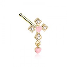 Golden Heart Cross Dangle Gem Nose Stud Ring
