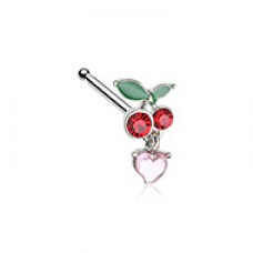 Cherry Heart Dangle Gem Nose Stud Ring