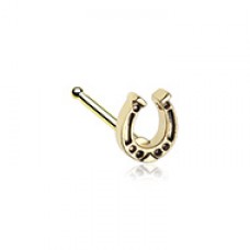 Golden Good Luck Horseshoe Nose Stud Ring